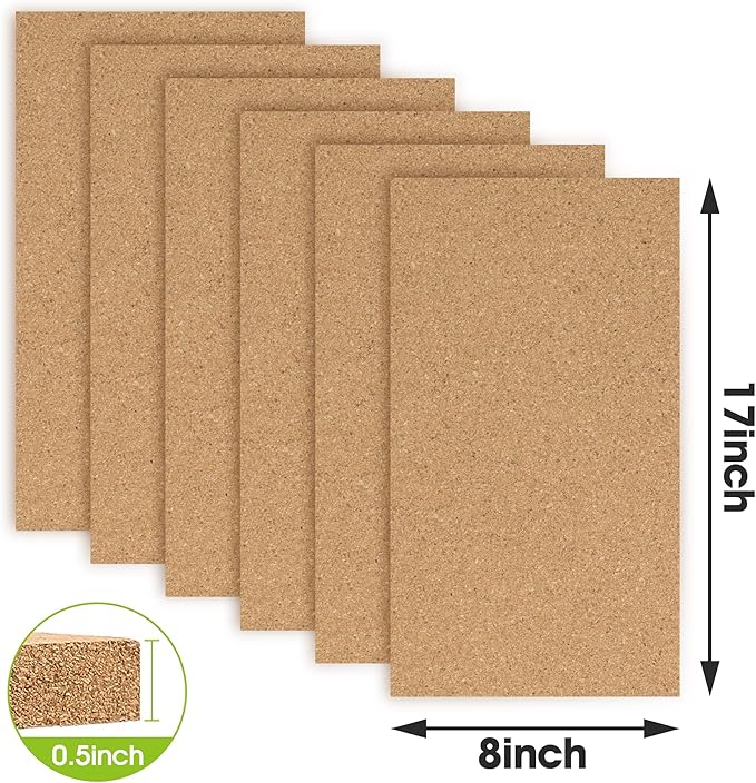 AKTOP Cork Board Bulletin Board 17"x8", 1/2" Thick Cork Board Tiles 10 Pack, Small Pin Board for Wall Decor, Self Adhesive Corkboards with 120 Push Pin Wood Clips for School, Home & Office