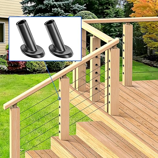 BLIKA 40 Pack 25 30 35 Degree Black Cable Railing Angle Beveled Protector Sleeves for 1/8" 5/32" 3/16", T316 Stainless Steel, Angle Protector Sleeves Stair Cable Railing Hardware Kit for Wood Posts