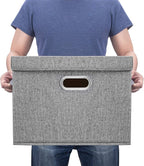 TYEERS Large Storage Bins with Lids, Collapsible, Washable, Fabric Storage Boxes for Organizing, 17.3x11.8x11.4 inches, 3 Pack, Gray