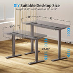 BIZUM Dual Motor Electric Standing Desk Frame with Memory Controller, Computer Memory Desk Adjustable Table Legs Up to 47.2" for Home and Office, Metallic Silver