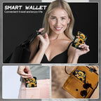 BWEGRHE Cute Credit Card Holder with Zipper, Sunflowers Butterfly RFID-Blocking Card Case Small Wallet for Women Men, Multi-slot Card Organizer Case Travel Accordion Wallet