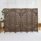 66.9Inch Wooden Room Partition - 6 Panels Boho-Styled Space Room Divider for Home/Office, Headboard & Yoga/Photo/Video Call Backdrop (Brown)