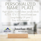 Custom Business Logo Desk Name Plate with Wooden Base - 28 Backgrounds - Custom Name Plate for Desk, Office Decor, Teacher Appreciation Gifts