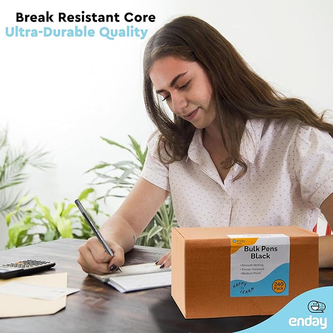 Enday Bulk Ballpoint Pens Black (240 Pack) Ink pens bulk, Medium Point 1.0mm, office, Smooth Writing black ink pens for School, Home, and Office.