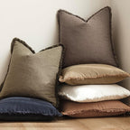 Foindtower Set of 2 Decorative Linen Fringe Throw Pillow Covers Cozy Farmhouse Cushion Cover with Tassels Accent Pillowcase for Couch Chair Sofa Bed Living Room Home Decor,18×18 Inch,Light Coffee