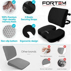 FORTEM Seat Cushion, Office Chair Cushion, Lumbar Support Pillow for Office Chair, Memory Foam Sciatica Coccyx Tailbone Pressure Pain Relief, Car Sitting Pad, Washable Non Slip