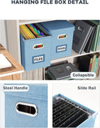 Oterri Portable Document Organizer with Lid, Hanging Storage Box with Mesh Pocket for Letter Files, Smooth Sliding Rail - Sky-blue (1 PCS)