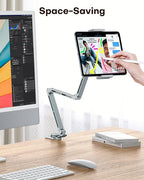 OMOTON GH03 Adjustable Tablet Stand for iPad, Desk Phone Holder for Bed with 2 Clamps, Flexible Aluminum Alloy Mount with 360° Rotation for 4-13" Devices