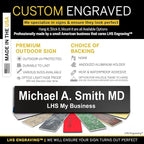 Personalized Name Plate with Choice of Mounting for Walls, Doors, Desk Holders, Cubicles, Hanging and More - Custom Black Plastic White Letters - USA Made 2x8 - B2