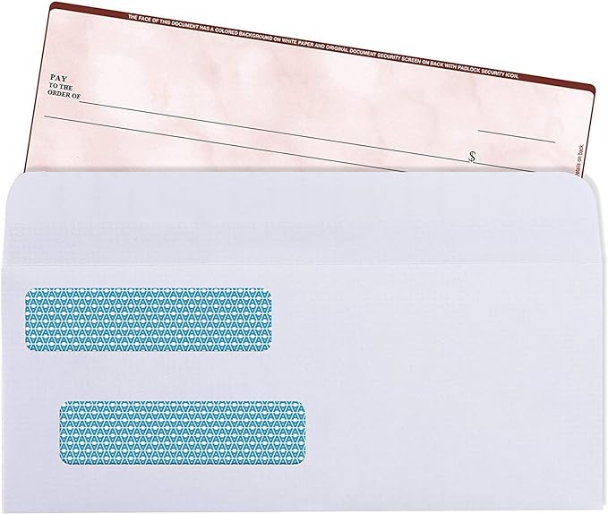 Aimoh 500#8 Double Window Self Seal Security Envelopes - for Business Checks, QuickBooks & Quicken Checks, Size 3 5/8 x 8 11/16 Inches - Checks Fit Perfectly - Not for Invoices, 500 Count (30180)