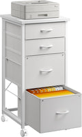 4 Drawers Mobile File Cabinet Vertical Filing Cabinet with Fabric Drawer Fits A4/Letter Size Printer Stand for Home Office，White