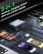 8-in-1 Retractable USB C Charger Block,105W Gan Usbc Fast Charging Station Hub for Multiple Devices,4 Retractable Cables,Type C Wall Charger Plug for iPhone 17 Pro/17/16/15/14/13/12,Galaxy,Pixel,iPad