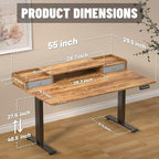 ExaDesk 55 x 30 Inch Electric Standing Desk with 2 Drawers, Adjustable Height Widened Stand Up Desk with Storage, Sit to Stand Ergonomic Workstation for Home Office, Light Rustic