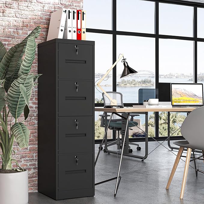 4 Drawer Metal File Cabinet with 4 Unique Locks Heavy Duty Locking File Cabinets Home Office Steel Filing Cabinet Vertical File Cabinets for Legal/Letter Size File,Assembly Required