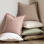 Foindtower Set of 2 Decorative Fringe Throw Pillow Covers Boho Farmhouse Cushion Cover with Tassels Soft Accent Pillowcase for Couch Sofa Bed Living Room Home Decor,20×20 Inch,Light Sage Green