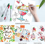 Ohuhu Markers for Adult Coloring Books No Bleeding 100 Colors Coloring Markers Water-based Dual Tips Fineliner & Brush Drawing Pens Art Pens for Kids Adults Sketch Journal - Maui - White