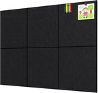 Large Cork Board, Black Bulletin Board 36"x 24", 6 Pack Felt Wall Tiles with 35 Pcs Pushpins, Pin Boards for Office, Home & Classroom