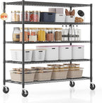 Homdox 5 Tier Storage Racks and Shelving, 24"x60"x82" Heavy Duty Metal Shelves for Storage, 3000LBS Commercial Adjustable Wire Shelving Unit on Wheels for Garage, Pantry, Kitchen, Warehouses, Black