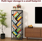 IBUYKE 9 Tier Tree Bookshelf, Floor Standing Wood Bookshelf for Narrow Space, Storage Organizer Bookcase for Books/CDs/Movies, Small Corner Bookcase for Bedroom Living Room,Black,TBC002B