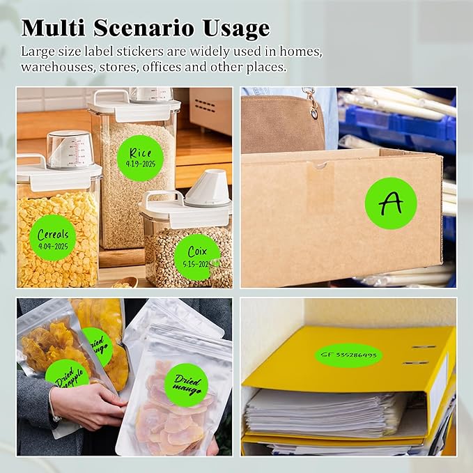 3 Inch Round Colored Dot Stickers, 2000 PCS, 4 Rolls in Dispenser Box - Light Green Circle Color Coding Labels Dot Labels for Office, Home, Inventory Organizing