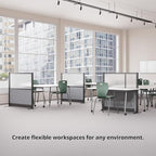 Stand Up Desk Store Workflow Modular Wall | 70'' x 70'' Wall | Expandable Partition Room Divider with Rearrangeable Frosted Acrylic, Sound Absorbent and Whiteboard Wide Panels (Black Frame)