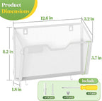 YINGHUA 6 Pack Mesh File Holders Wall Mounted - Durable Metal Hanging Organizer with Hooks - 12.6 Inch Vertical Wall Baskets for Mail Papers Office Home and School Storage - White