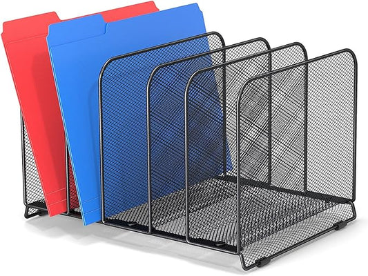 5 Sections Desk File Holder/Rack/Sorter,Mesh File Organizer,File Folder Organizer,Metal Upright Desktop Organization for Documents,Magazine,Kitchenware,Antiskid,Antirust,Sturdy,1 Pack