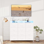 Welfuturer White Dresser with LED Lights and Charging Station for Bedroom 12 Drawers Dressers & Chest of Drawers Tall Dressers for Hallway Entryway Closets Living ROM Sturdy Steel Frame Wood Top