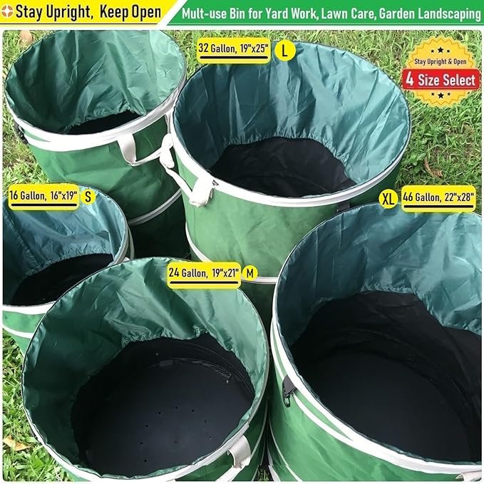 16-Gallon Collapsible Trash Can (16x19 in) Hard-Shell Bottom Yard Garden Bag for Pop-Up Trash Can,Recycling Bin,Yard Waste Container,RV Camping Waste Bin,Laundry Hamper,Lawn Grass,Leaf Bag,Weed Basket