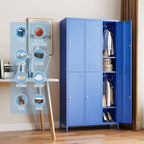 SUPEER 6 Doors Metal Locker for Employees with 18 Hooks and Business Card Holder,Metal Locker with Ventilation Holes for School Garage Office Gym Home,Assembly Required,Blue