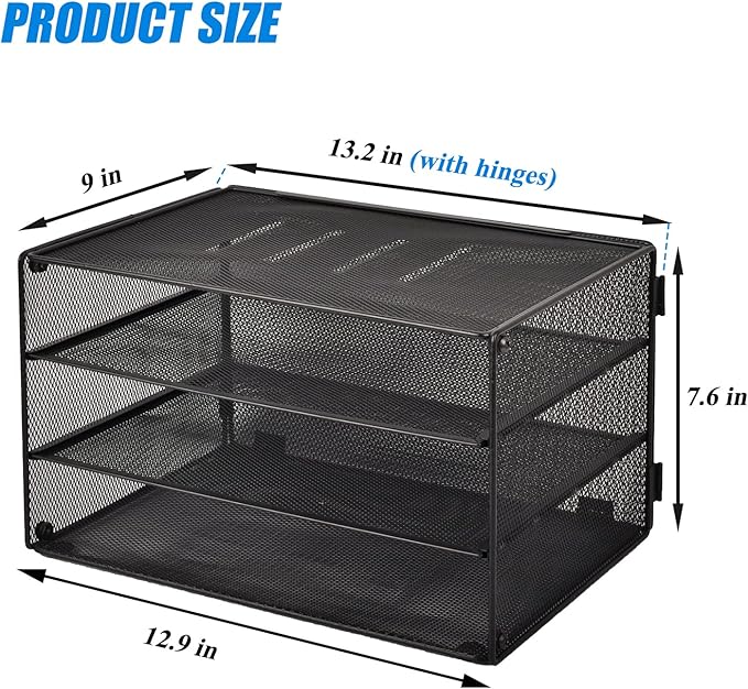 EASEPRES 3 Tier Mesh Desk Organizer Tray, File Paper Letter Folder Holder Desktop Paper Sorter Mail Organization Rack Storage Accessories, for Office Home School Classroom, Black