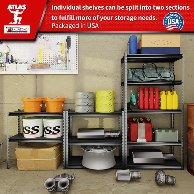 Shuntong 30" W Laminated Heavy Duty Metal Shelving Unit 2000 Lbs Boltless Garage Storage Shelves Utility Rack Shelf Warehouse Pantry Shed 30" W x 12" D x 60" H, Dark Gray