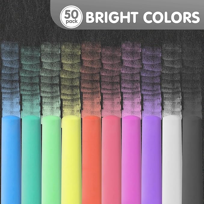50 Pack Washable Sidewalk Chalks for Kids Non-Toxic Jumbo Chalk for Outdoor Art Play