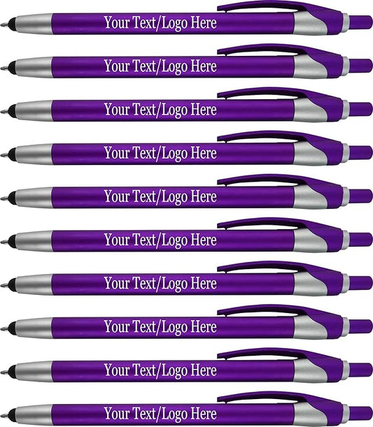 Personalized With your Custom Logo or Text Pens-Pack of 450- for Marketing, Parties, and Events, 2 in 1 Capacitive Stylus & Ballpoint Pen Compatible With Touchscreen Devices, Blue Ink,Purple Pens