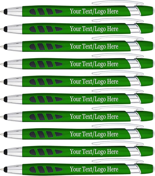 Personalized with Your Custom Logo or Text Pens-300 Pack Bulk-for Businesses, Parties, and Events, 2 in 1 Capacitive Stylus & Ballpoint Pen Compatible with Most Touchscreen Devices, Green