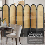 Asnefeli Room Divider 4 Panels, Folding Privacy Screen, Foldable Wood Rattan Room Divider Panel, Portable Partition Screen, Wall Divider for Room Separation Bedroom Home Office Garden Terrace (Black)