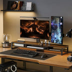 Fenge Dual Monitor Stand for Desk, 42.5in Large Monitor Riser for 2 Monitors, 2 Tier Computer Office Desk Top Shelf, Desktop Storage Stand for Laptop, PC, Computer, Printer