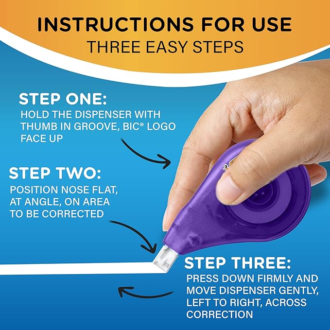 BIC Wite-Out Brand EZ Correct Correction Tape, 19.8 Feet, 4-Count Pack of White Correction Tape, Fast, Clean and Easy to Use Tear-Resistant Tape Office or School Supplies
