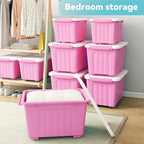 Nazhura Plastic Storage Bin, Stackable and Nestable Storage Boxes with White Lids and Secure Latching Buckles, Large Storage Container (Pink/White, 72Quart-4Pack)