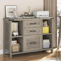 Vabches File Cabinet with 3 Drawers, Farmhouse Lateral File Cabinet Fits Files Letter/A4 Size, Wooden Filing Cabinet with Adjustable Shelves Printer Stand for Home Office, Grey