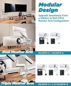 ULTRARM Heavy Duty Monitor Arm for Ultrawide Monitors up to 57" and 44 lbs, Single Desk Stand, Pneumatic Height Adjustable, Modular Extension Arms - Max VESA 100x100, White, MA20PW-S