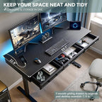 wow97e Electric Standing Desk with 3 Storage Drawers, 55x22 Inch Adjustable Height Office Computer Desk w/One-Piece Desktop & Power Outlets,Sit to Stand Up,Gaming Table for Home and Study, Black