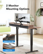 HUANUO 48″ x 24″ Electric Standing Desk with 2 Drawers, C-Clamp Mount Compatible, Height Adjustable Computer Desk, Home Office Stand Up Desk with 4 Preset Heights & 2 Hooks, Walnut