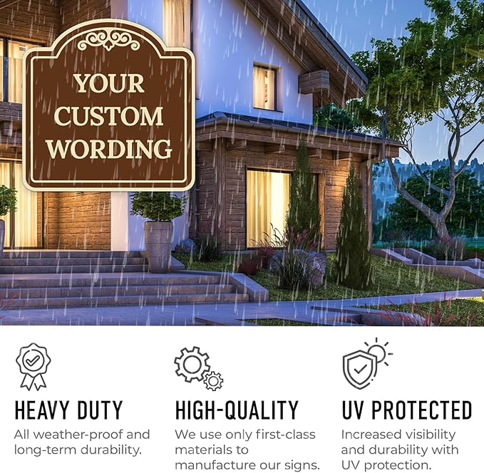 Custom Decorative Sign, Personalized Metal Sign for Business, Driveway, Home, Airbnb, Office Door Plaque, Brown Background Sign, 12x12 Inches, ACM, Fade Resistant, Made in USA by Sigo Signs