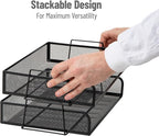 Mind Reader Stackable Paper Tray, Desktop Organizer, File Storage, Office, Metal Mesh, 13.25" L x 9.75" W x 6.25" H, 2 Pcs., Black (Pack of 8)