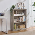 RWYHG 43" Grey Tall Bookshelf Set of 2,3-Tier Thick Wooden Book Shelf with Adjustable Shelves,Free Standing Farmhouse Bookcase with Open Display Storage,Floor Vintage Bookshelves for Living Room