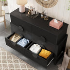LGHM Fluted Dresser for Bedroom with 6 Drawers, Modern 6 Drawers Dressers with Semicylinder Fluted, Solid Chest of Drawers, 50" W Dresser with Bold Steel Frame, Metal Handles, Black