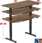 SHW 55 x 28 Inches Electric Height Adjustable Standing Desk with Drawer and Memory Preset, Walnut