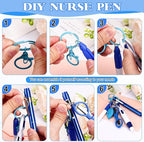 24 pcs Nurse Pen Set Include Permanent Marker Pen Pen Lights for Nurses Retractable Ballpoint Pen Nursing Keychain Clip Foldable Scissors LED Flashlight Keychain for Nurses (Blue Green Pink Purple)
