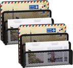 Marbrasse Mail Organizer for Desk, 3-Slot Mesh Metal Mail Holder countertop, Letter Holder, Office Desktop Envelope and Document Storage Rack (2P)